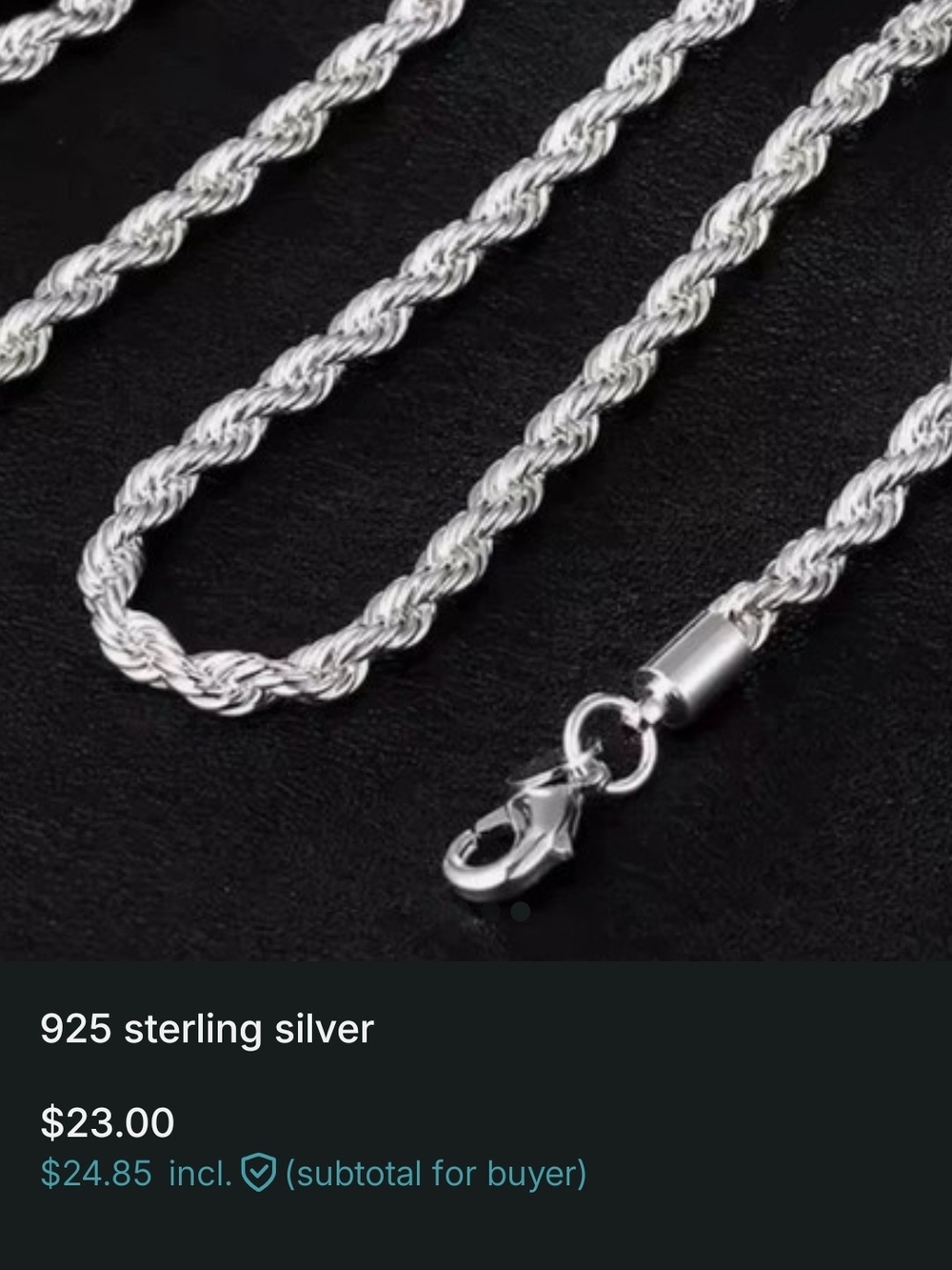 Sterling Silver Rope Chain Necklace - Silver